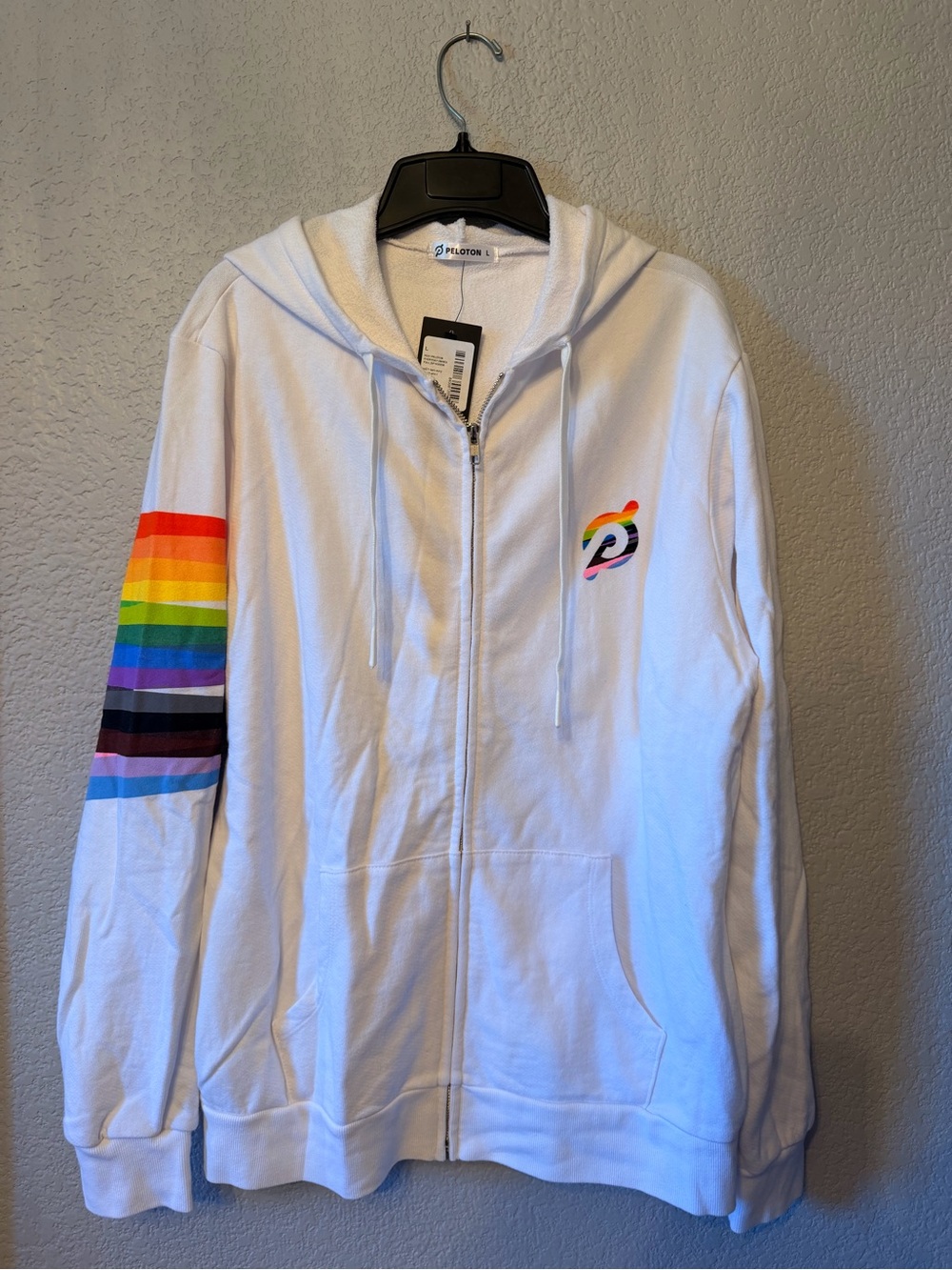 Peloton Pride Zip Hoodie with Rainbow Sleeve and Logo